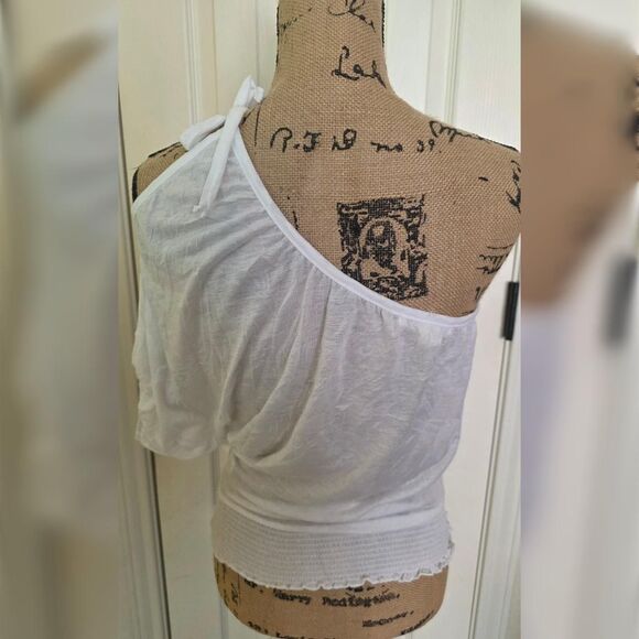 Y2K Derek Heart One-Shoulder White Blouse - Picture 2 of 3